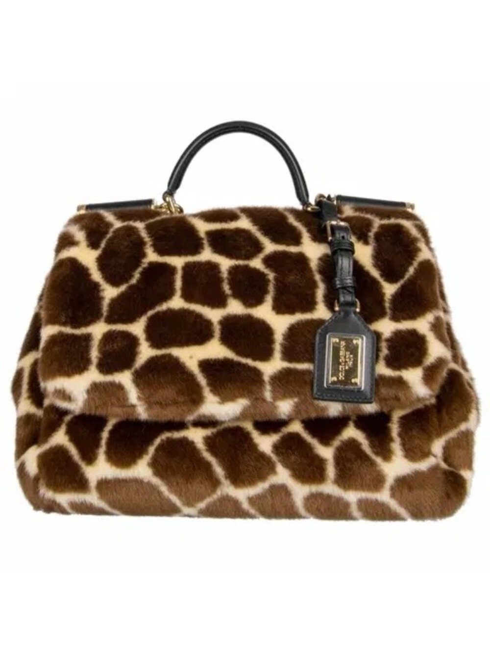 NWT $2340 Dolce & Gabbana Miss Sicily Giraffe Faux Fur Handbag Crossbody Multi S